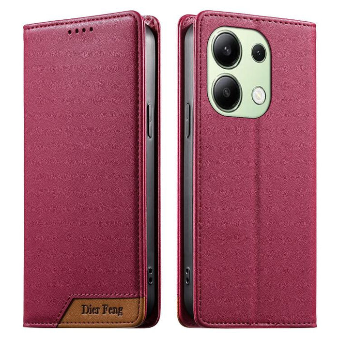 Funda para teléfono Dierfeng Splicing de cuero vegano con imán RFID resistente, For Redmi Note 14 Pro 5G / Note 14 Pro+ 5G, For Redmi Note 14 Pro 4G, For Redmi Note 14 4G 163.25mm, For Redmi 14C 4G / 14R / A4 5G, For Redmi K70 Ultra                    ...