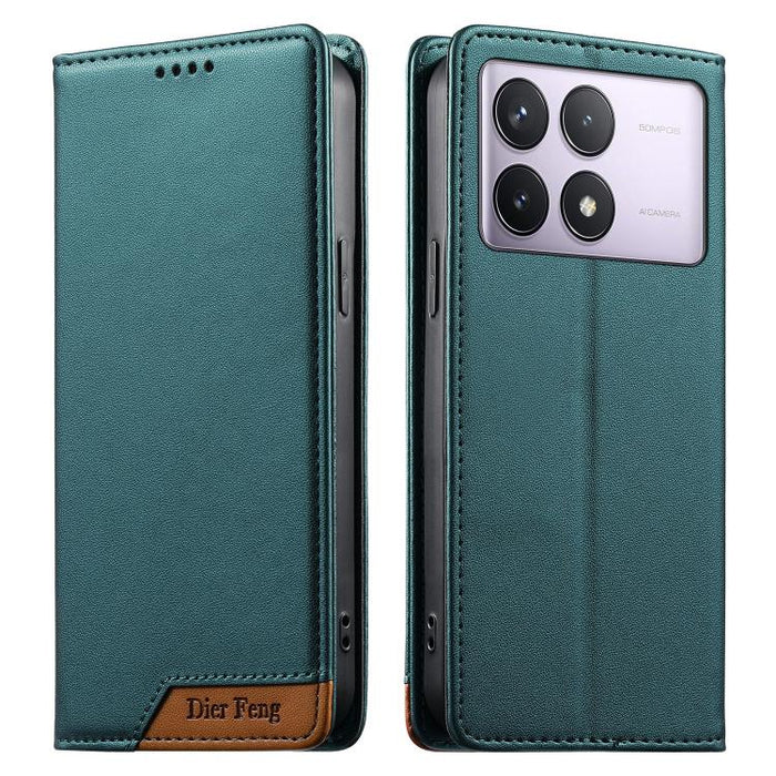Funda para teléfono Dierfeng Splicing de cuero vegano con imán RFID resistente, For Redmi Note 14 Pro 5G / Note 14 Pro+ 5G, For Redmi Note 14 Pro 4G, For Redmi Note 14 4G 163.25mm, For Redmi 14C 4G / 14R / A4 5G, For Redmi K70 Ultra                    ...