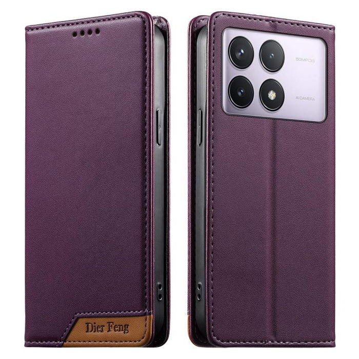 Funda para teléfono Dierfeng Splicing de cuero vegano con imán RFID resistente, For Redmi Note 14 Pro 5G / Note 14 Pro+ 5G, For Redmi Note 14 Pro 4G, For Redmi Note 14 4G 163.25mm, For Redmi 14C 4G / 14R / A4 5G, For Redmi K70 Ultra                    ...