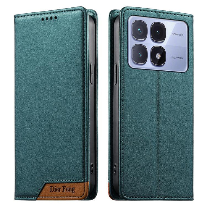 Funda para teléfono Dierfeng Splicing de cuero vegano con imán RFID resistente, For Redmi Note 14 Pro 5G / Note 14 Pro+ 5G, For Redmi Note 14 Pro 4G, For Redmi Note 14 4G 163.25mm, For Redmi 14C 4G / 14R / A4 5G, For Redmi K70 Ultra                    ...