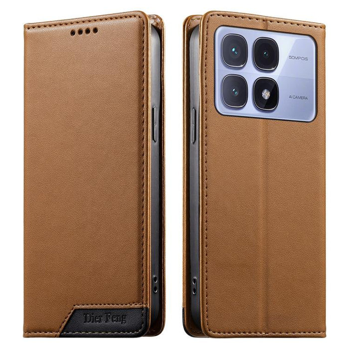 Funda para teléfono Dierfeng Splicing de cuero vegano con imán RFID resistente, For Redmi Note 14 Pro 5G / Note 14 Pro+ 5G, For Redmi Note 14 Pro 4G, For Redmi Note 14 4G 163.25mm, For Redmi 14C 4G / 14R / A4 5G, For Redmi K70 Ultra                    ...