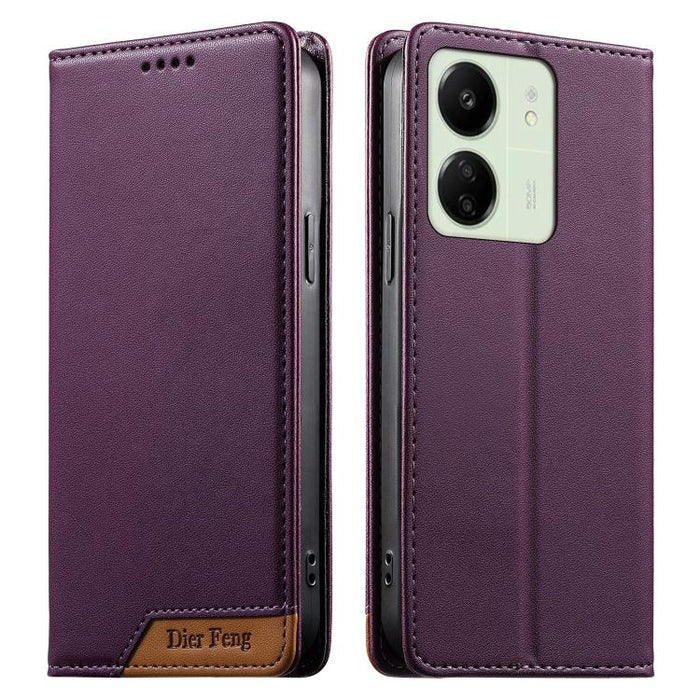 Funda para teléfono Dierfeng Splicing de cuero vegano con imán RFID resistente, For Redmi Note 14 Pro 5G / Note 14 Pro+ 5G, For Redmi Note 14 Pro 4G, For Redmi Note 14 4G 163.25mm, For Redmi 14C 4G / 14R / A4 5G, For Redmi K70 Ultra                    ...