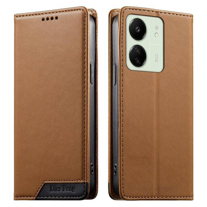 Funda para teléfono Dierfeng Splicing de cuero vegano con imán RFID resistente, For Redmi Note 14 Pro 5G / Note 14 Pro+ 5G, For Redmi Note 14 Pro 4G, For Redmi Note 14 4G 163.25mm, For Redmi 14C 4G / 14R / A4 5G, For Redmi K70 Ultra                    ...