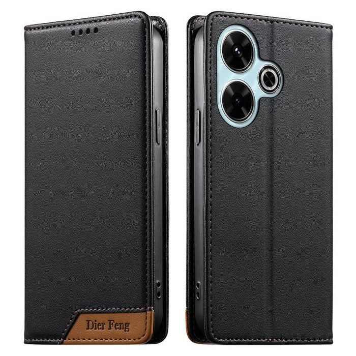 Funda para teléfono Dierfeng Splicing de cuero vegano con imán RFID resistente, For Redmi Note 14 Pro 5G / Note 14 Pro+ 5G, For Redmi Note 14 Pro 4G, For Redmi Note 14 4G 163.25mm, For Redmi 14C 4G / 14R / A4 5G, For Redmi K70 Ultra                    ...