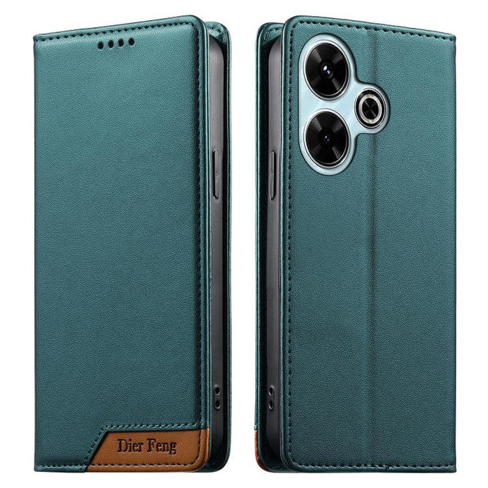 Funda para teléfono Dierfeng Splicing de cuero vegano con imán RFID resistente, For Redmi Note 14 Pro 5G / Note 14 Pro+ 5G, For Redmi Note 14 Pro 4G, For Redmi Note 14 4G 163.25mm, For Redmi 14C 4G / 14R / A4 5G, For Redmi K70 Ultra                    ...