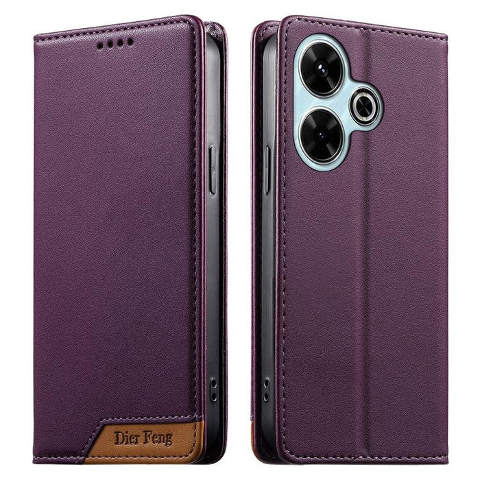 Funda para teléfono Dierfeng Splicing de cuero vegano con imán RFID resistente, For Redmi Note 14 Pro 5G / Note 14 Pro+ 5G, For Redmi Note 14 Pro 4G, For Redmi Note 14 4G 163.25mm, For Redmi 14C 4G / 14R / A4 5G, For Redmi K70 Ultra                    ...