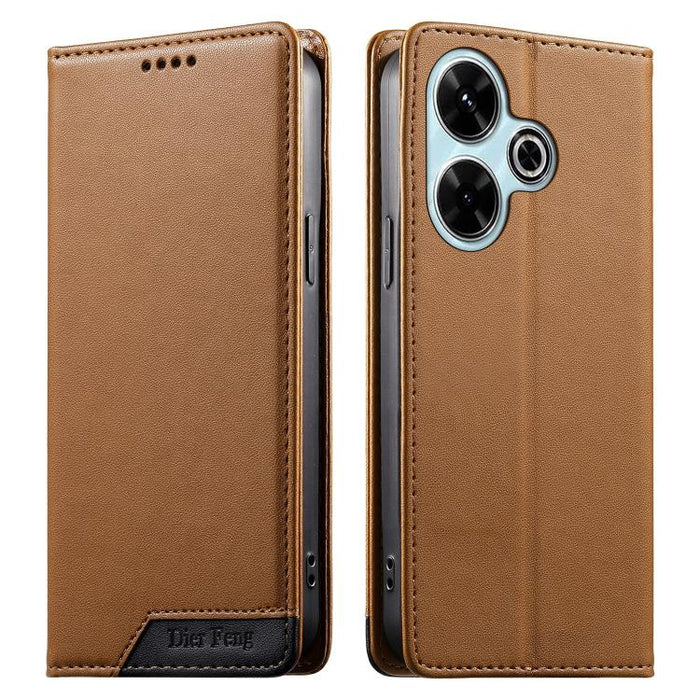 Funda para teléfono Dierfeng Splicing de cuero vegano con imán RFID resistente, For Redmi Note 14 Pro 5G / Note 14 Pro+ 5G, For Redmi Note 14 Pro 4G, For Redmi Note 14 4G 163.25mm, For Redmi 14C 4G / 14R / A4 5G, For Redmi K70 Ultra                    ...