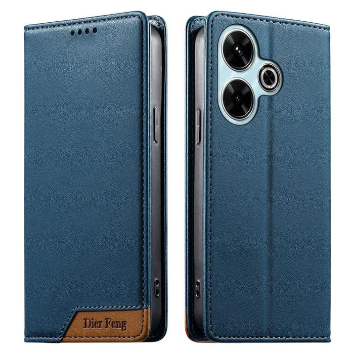 Funda para teléfono Dierfeng Splicing de cuero vegano con imán RFID resistente, For Redmi Note 14 Pro 5G / Note 14 Pro+ 5G, For Redmi Note 14 Pro 4G, For Redmi Note 14 4G 163.25mm, For Redmi 14C 4G / 14R / A4 5G, For Redmi K70 Ultra                    ...