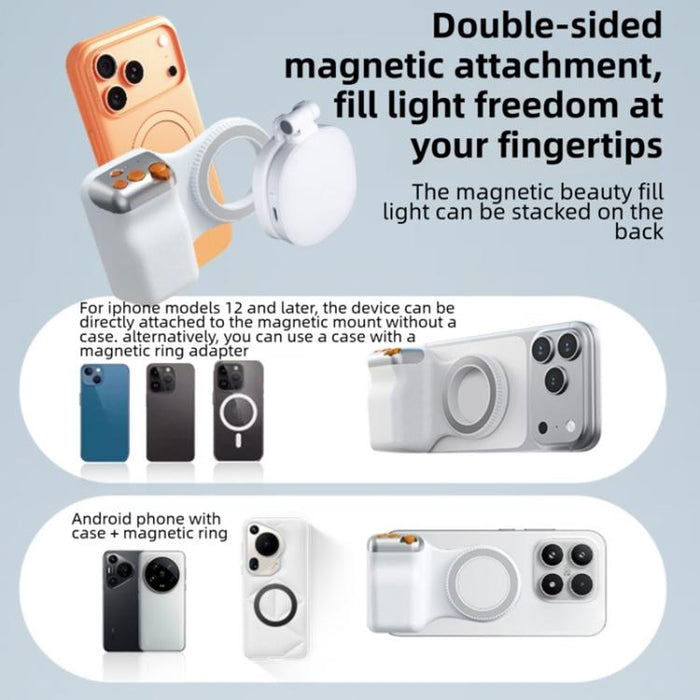 Soporte magnético para smartphone con empuñadura y asa de sujeción., Single Grip, With Fill Light