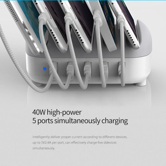 Estación de carga inteligente ORICO DUK-5P de 40 W con 5 puertos USB y soporte., US Plug, UK Plug, AU Plug