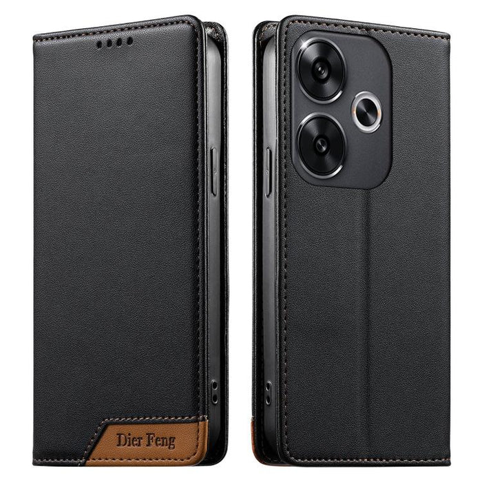 Funda para teléfono Dierfeng Splicing de cuero vegano con imán RFID resistente, For Xiaomi 15, For Xiaomi 14T Pro, For Xiaomi 14T, For Xiaomi Poco F6 / Redmi Turbo 3