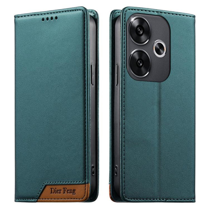 Funda para teléfono Dierfeng Splicing de cuero vegano con imán RFID resistente, For Xiaomi 15, For Xiaomi 14T Pro, For Xiaomi 14T, For Xiaomi Poco F6 / Redmi Turbo 3