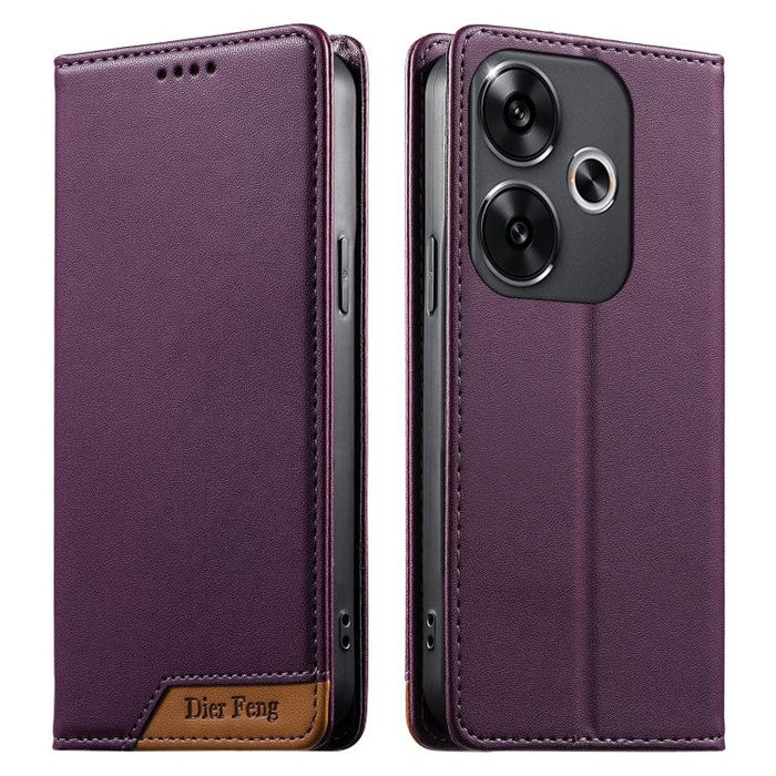 Funda para teléfono Dierfeng Splicing de cuero vegano con imán RFID resistente, For Xiaomi 15, For Xiaomi 14T Pro, For Xiaomi 14T, For Xiaomi Poco F6 / Redmi Turbo 3