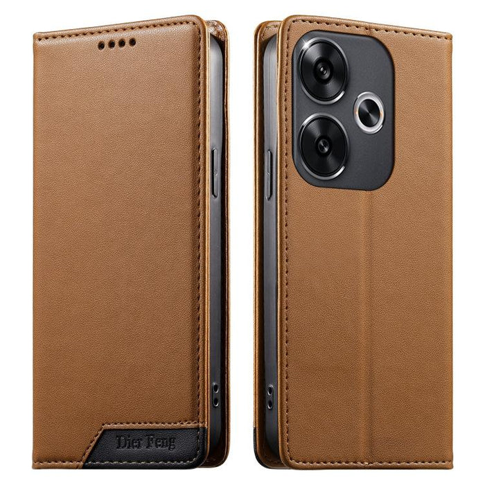 Funda para teléfono Dierfeng Splicing de cuero vegano con imán RFID resistente, For Xiaomi 15, For Xiaomi 14T Pro, For Xiaomi 14T, For Xiaomi Poco F6 / Redmi Turbo 3