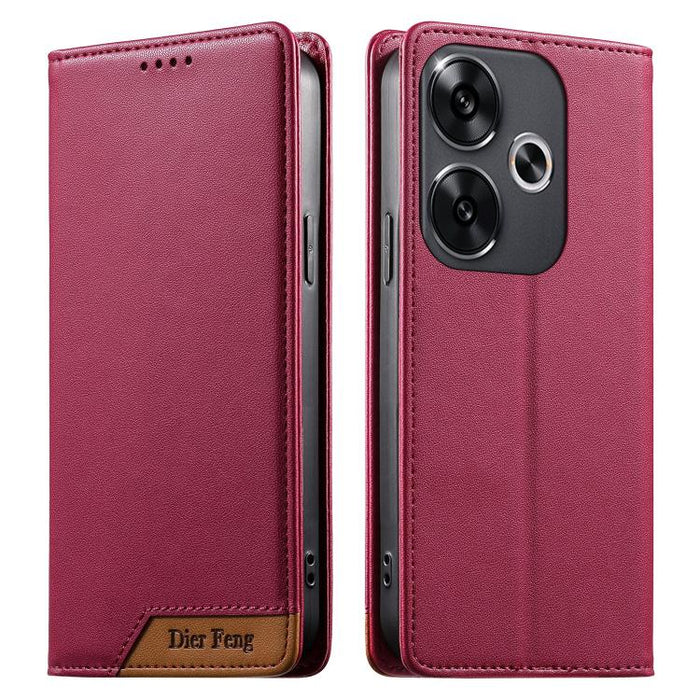 Funda para teléfono Dierfeng Splicing de cuero vegano con imán RFID resistente, For Xiaomi 15, For Xiaomi 14T Pro, For Xiaomi 14T, For Xiaomi Poco F6 / Redmi Turbo 3