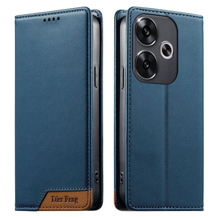 Funda para teléfono Dierfeng Splicing de cuero vegano con imán RFID resistente, For Xiaomi 15, For Xiaomi 14T Pro, For Xiaomi 14T, For Xiaomi Poco F6 / Redmi Turbo 3