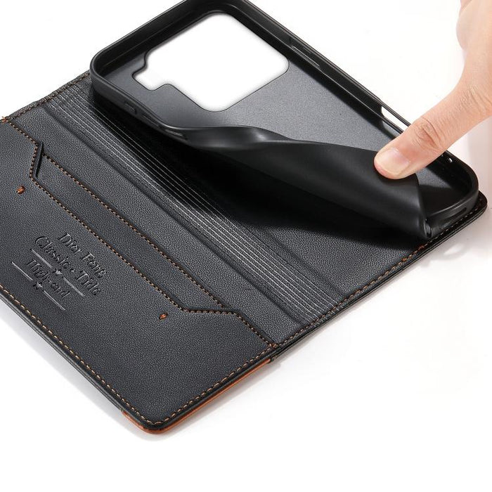 Funda para teléfono Dierfeng Splicing de cuero vegano con imán RFID resistente, For Xiaomi 15, For Xiaomi 14T Pro, For Xiaomi 14T, For Xiaomi Poco F6 / Redmi Turbo 3