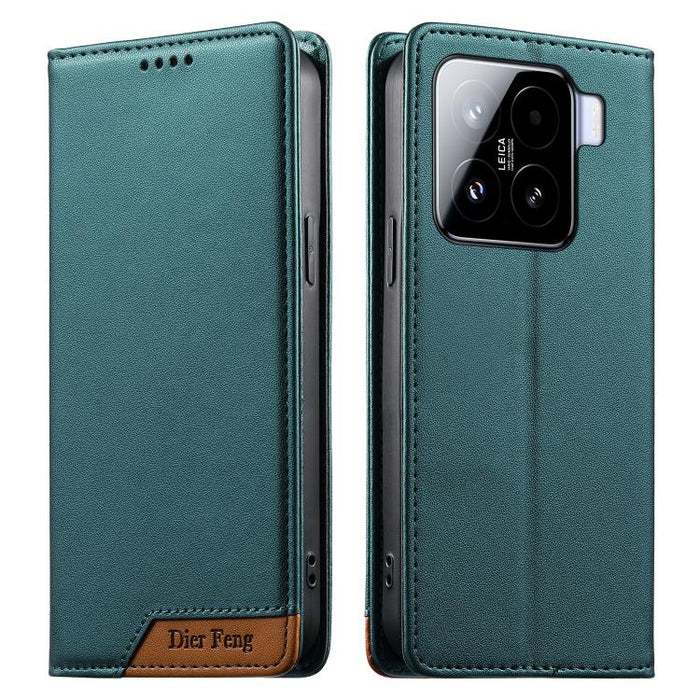 Funda para teléfono Dierfeng Splicing de cuero vegano con imán RFID resistente, For Xiaomi 15, For Xiaomi 14T Pro, For Xiaomi 14T, For Xiaomi Poco F6 / Redmi Turbo 3