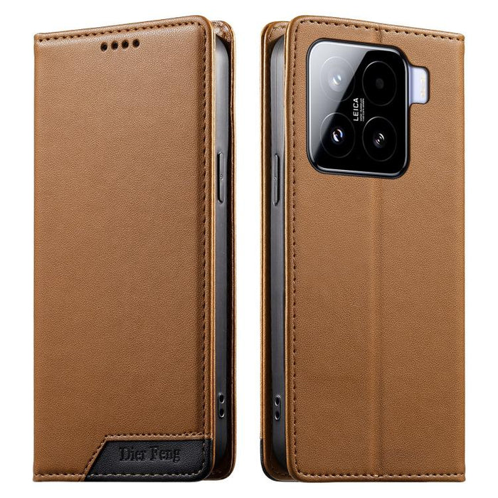 Funda para teléfono Dierfeng Splicing de cuero vegano con imán RFID resistente, For Xiaomi 15, For Xiaomi 14T Pro, For Xiaomi 14T, For Xiaomi Poco F6 / Redmi Turbo 3
