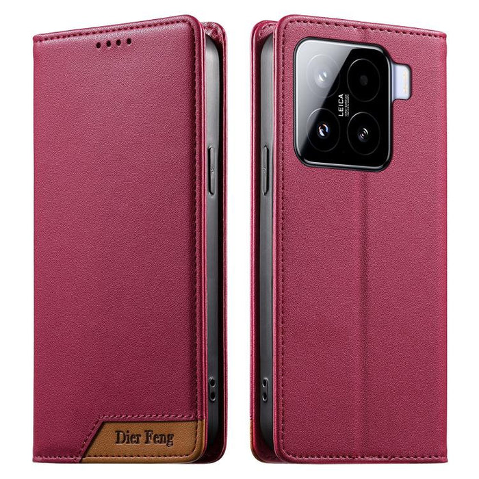 Funda para teléfono Dierfeng Splicing de cuero vegano con imán RFID resistente, For Xiaomi 15, For Xiaomi 14T Pro, For Xiaomi 14T, For Xiaomi Poco F6 / Redmi Turbo 3
