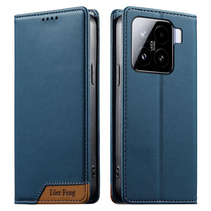 Funda para teléfono Dierfeng Splicing de cuero vegano con imán RFID resistente, For Xiaomi 15, For Xiaomi 14T Pro, For Xiaomi 14T, For Xiaomi Poco F6 / Redmi Turbo 3
