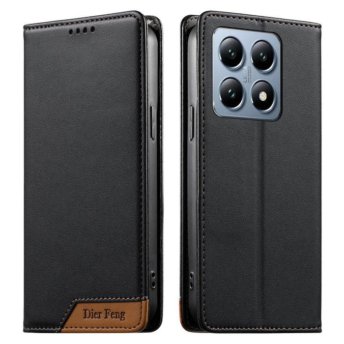 Funda para teléfono Dierfeng Splicing de cuero vegano con imán RFID resistente, For Xiaomi 15, For Xiaomi 14T Pro, For Xiaomi 14T, For Xiaomi Poco F6 / Redmi Turbo 3
