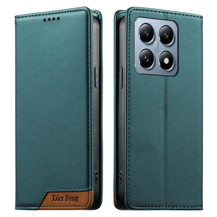 Funda para teléfono Dierfeng Splicing de cuero vegano con imán RFID resistente, For Xiaomi 15, For Xiaomi 14T Pro, For Xiaomi 14T, For Xiaomi Poco F6 / Redmi Turbo 3
