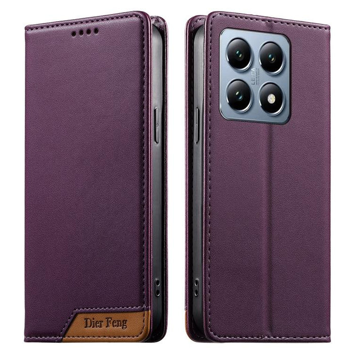 Funda para teléfono Dierfeng Splicing de cuero vegano con imán RFID resistente, For Xiaomi 15, For Xiaomi 14T Pro, For Xiaomi 14T, For Xiaomi Poco F6 / Redmi Turbo 3
