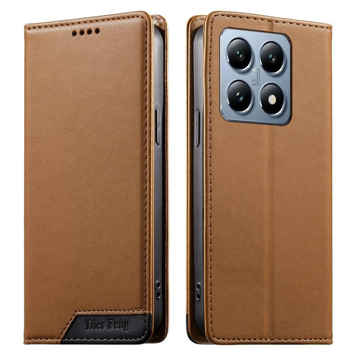 Funda para teléfono Dierfeng Splicing de cuero vegano con imán RFID resistente, For Xiaomi 15, For Xiaomi 14T Pro, For Xiaomi 14T, For Xiaomi Poco F6 / Redmi Turbo 3