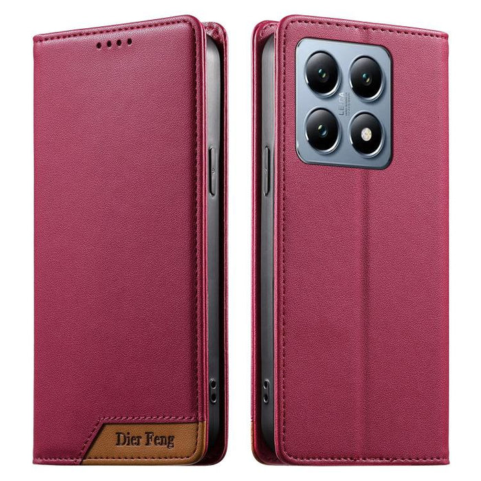 Funda para teléfono Dierfeng Splicing de cuero vegano con imán RFID resistente, For Xiaomi 15, For Xiaomi 14T Pro, For Xiaomi 14T, For Xiaomi Poco F6 / Redmi Turbo 3