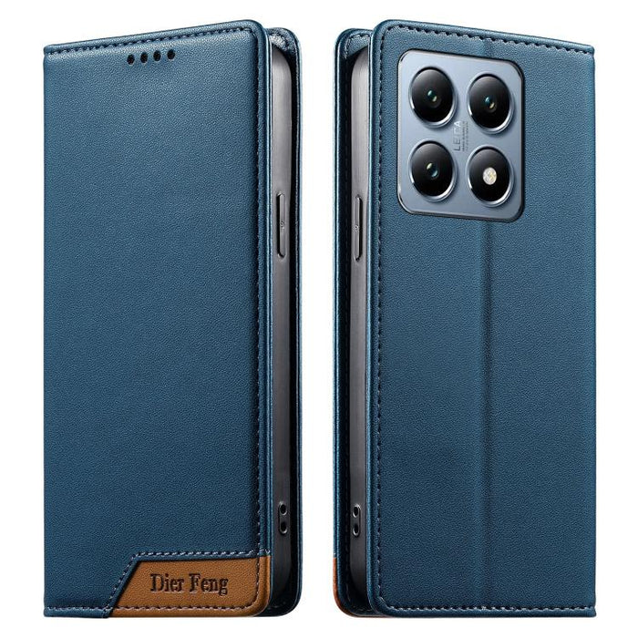 Funda para teléfono Dierfeng Splicing de cuero vegano con imán RFID resistente, For Xiaomi 15, For Xiaomi 14T Pro, For Xiaomi 14T, For Xiaomi Poco F6 / Redmi Turbo 3