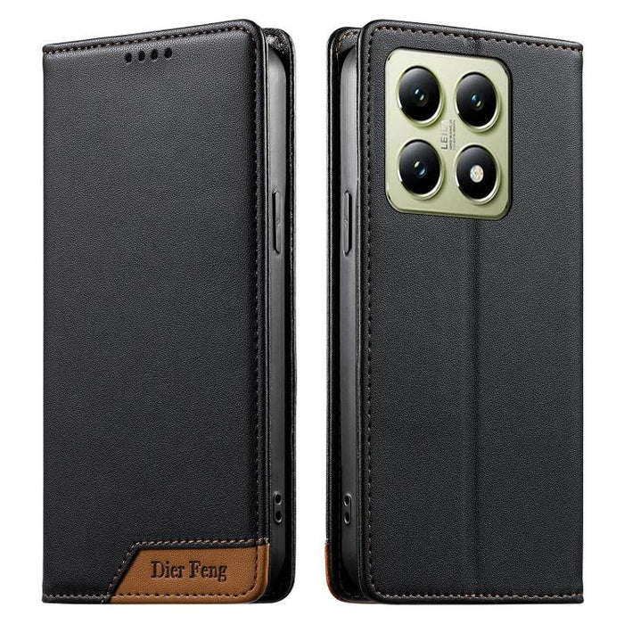 Funda para teléfono Dierfeng Splicing de cuero vegano con imán RFID resistente, For Xiaomi 15, For Xiaomi 14T Pro, For Xiaomi 14T, For Xiaomi Poco F6 / Redmi Turbo 3