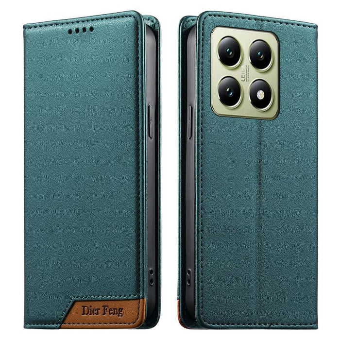 Funda para teléfono Dierfeng Splicing de cuero vegano con imán RFID resistente, For Xiaomi 15, For Xiaomi 14T Pro, For Xiaomi 14T, For Xiaomi Poco F6 / Redmi Turbo 3
