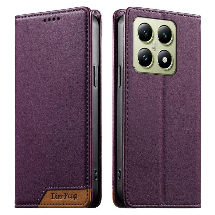 Funda para teléfono Dierfeng Splicing de cuero vegano con imán RFID resistente, For Xiaomi 15, For Xiaomi 14T Pro, For Xiaomi 14T, For Xiaomi Poco F6 / Redmi Turbo 3