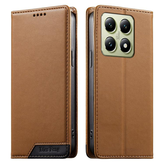Funda para teléfono Dierfeng Splicing de cuero vegano con imán RFID resistente, For Xiaomi 15, For Xiaomi 14T Pro, For Xiaomi 14T, For Xiaomi Poco F6 / Redmi Turbo 3