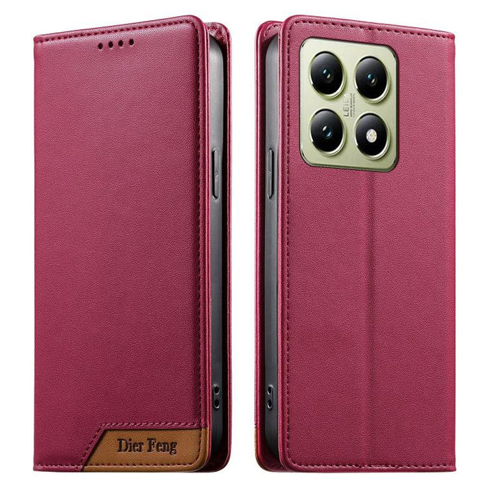Funda para teléfono Dierfeng Splicing de cuero vegano con imán RFID resistente, For Xiaomi 15, For Xiaomi 14T Pro, For Xiaomi 14T, For Xiaomi Poco F6 / Redmi Turbo 3