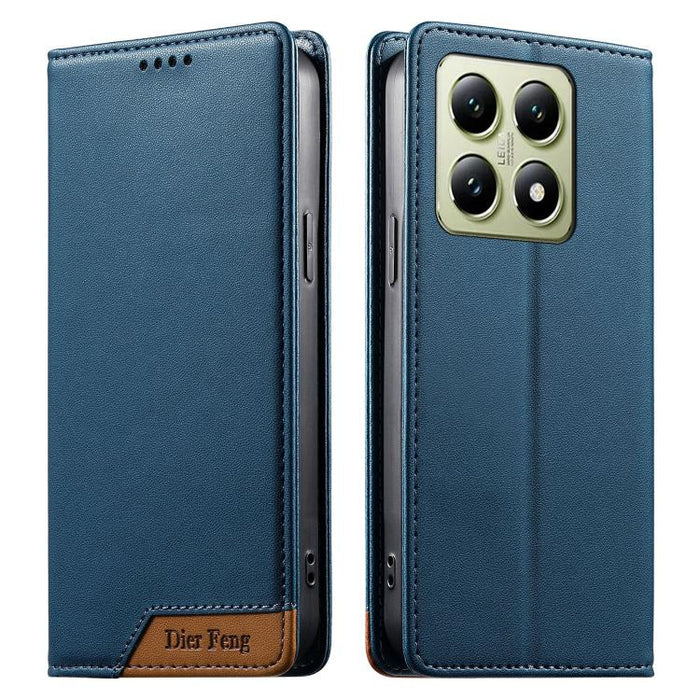 Funda para teléfono Dierfeng Splicing de cuero vegano con imán RFID resistente, For Xiaomi 15, For Xiaomi 14T Pro, For Xiaomi 14T, For Xiaomi Poco F6 / Redmi Turbo 3