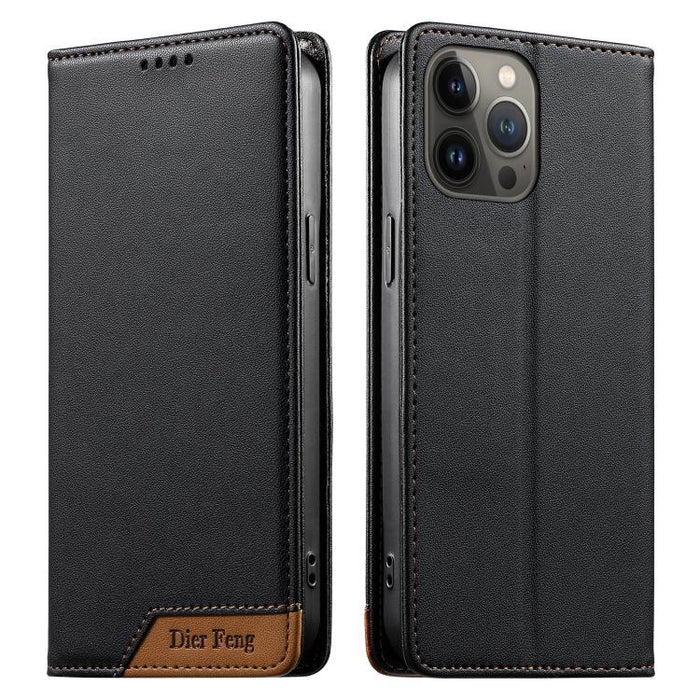 Funda para teléfono Dierfeng Splicing de cuero vegano con imán RFID resistente, For iPhone 14 Pro Max, For iPhone SE 2022 / SE 2020 / 8 / 7, For iPhone 13 Pro Max, For iPhone 13 Pro, For iPhone 13 mini, For iPhone 12 / 12 Pro, For iPhone 12 Pro Max    ...