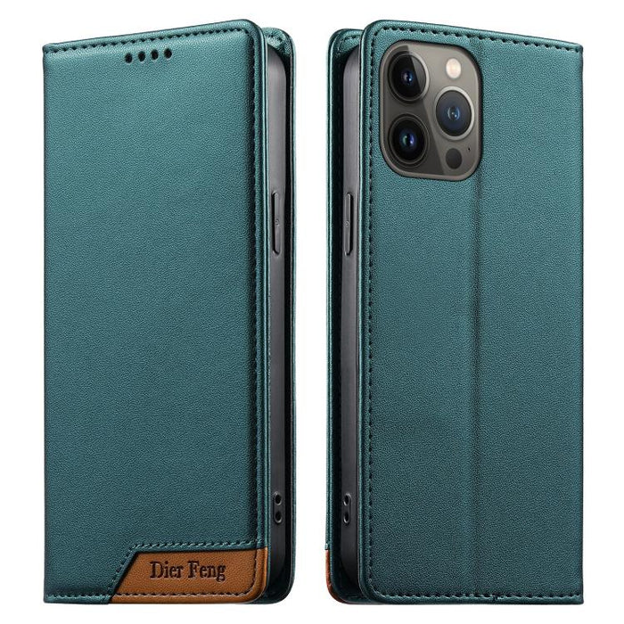 Funda para teléfono Dierfeng Splicing de cuero vegano con imán RFID resistente, For iPhone 14 Pro Max, For iPhone SE 2022 / SE 2020 / 8 / 7, For iPhone 13 Pro Max, For iPhone 13 Pro, For iPhone 13 mini, For iPhone 12 / 12 Pro, For iPhone 12 Pro Max    ...
