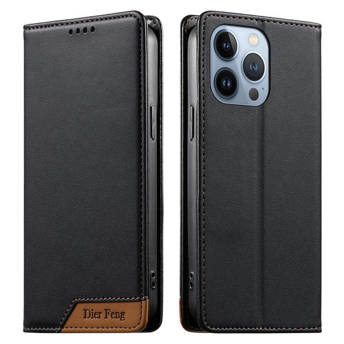 Funda para teléfono Dierfeng Splicing de cuero vegano con imán RFID resistente, For iPhone 14 Pro Max, For iPhone SE 2022 / SE 2020 / 8 / 7, For iPhone 13 Pro Max, For iPhone 13 Pro, For iPhone 13 mini, For iPhone 12 / 12 Pro, For iPhone 12 Pro Max    ...