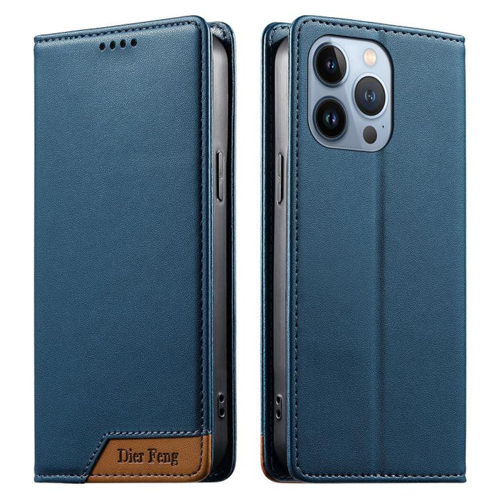 Funda para teléfono Dierfeng Splicing de cuero vegano con imán RFID resistente, For iPhone 14 Pro Max, For iPhone SE 2022 / SE 2020 / 8 / 7, For iPhone 13 Pro Max, For iPhone 13 Pro, For iPhone 13 mini, For iPhone 12 / 12 Pro, For iPhone 12 Pro Max    ...