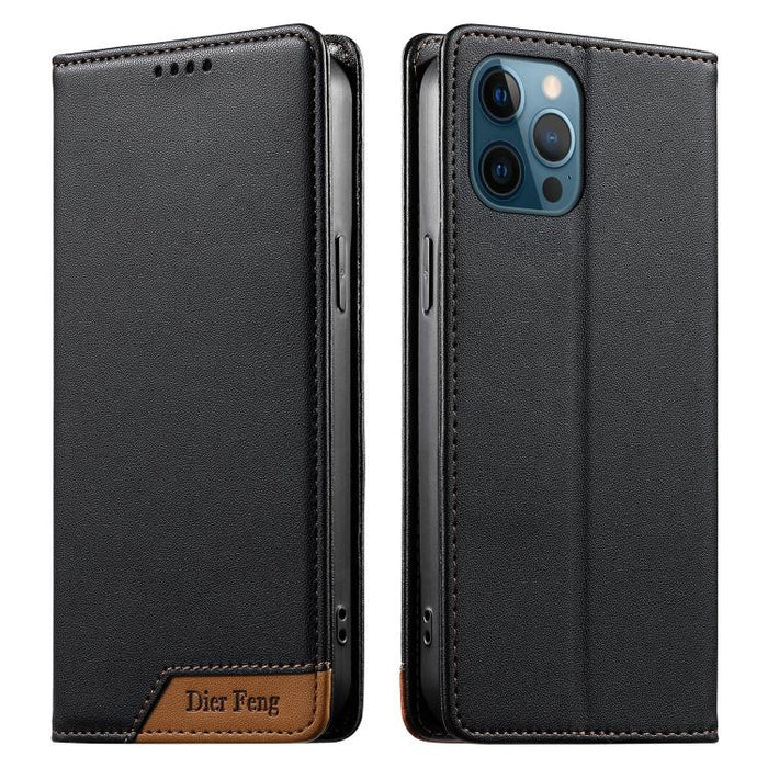 Funda para teléfono Dierfeng Splicing de cuero vegano con imán RFID resistente, For iPhone 14 Pro Max, For iPhone SE 2022 / SE 2020 / 8 / 7, For iPhone 13 Pro Max, For iPhone 13 Pro, For iPhone 13 mini, For iPhone 12 / 12 Pro, For iPhone 12 Pro Max    ...