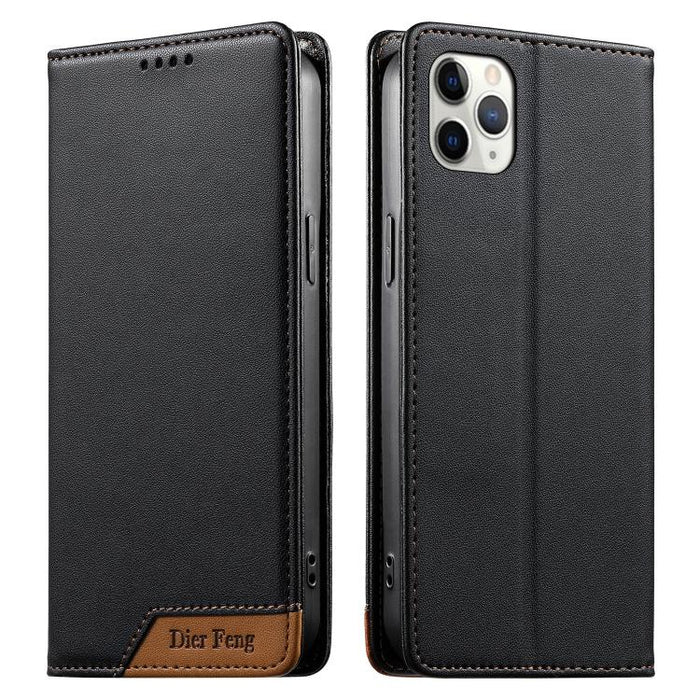 Funda para teléfono Dierfeng Splicing de cuero vegano con imán RFID resistente, For iPhone 14 Pro Max, For iPhone SE 2022 / SE 2020 / 8 / 7, For iPhone 13 Pro Max, For iPhone 13 Pro, For iPhone 13 mini, For iPhone 12 / 12 Pro, For iPhone 12 Pro Max    ...