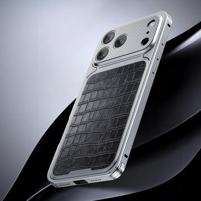 Funda magnética de metal con textura de cuero de lujo y hebilla de resorte para teléfono., For iPhone 17 Pro Max, For iPhone 17 Pro