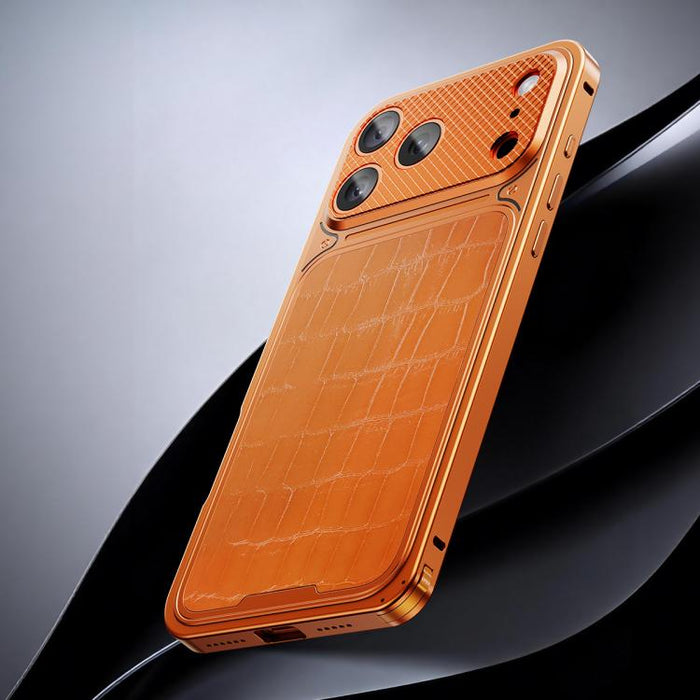 Funda magnética de metal con textura de cuero de lujo y hebilla de resorte para teléfono., For iPhone 17 Pro Max, For iPhone 17 Pro
