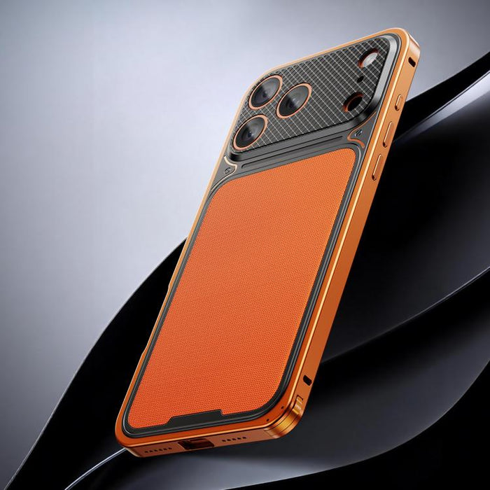 Funda magnética de metal con textura de cuero de lujo y hebilla de resorte para teléfono., For iPhone 17 Pro Max, For iPhone 17 Pro