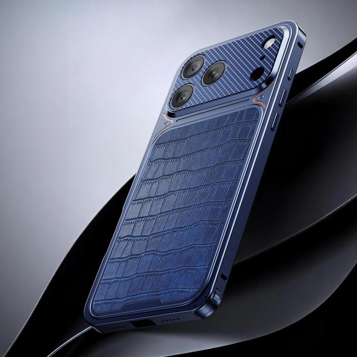 Funda magnética de metal con textura de cuero de lujo y hebilla de resorte para teléfono., For iPhone 17 Pro Max, For iPhone 17 Pro