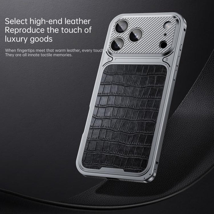 Funda magnética de metal con textura de cuero de lujo y hebilla de resorte para teléfono., For iPhone 17 Pro Max, For iPhone 17 Pro