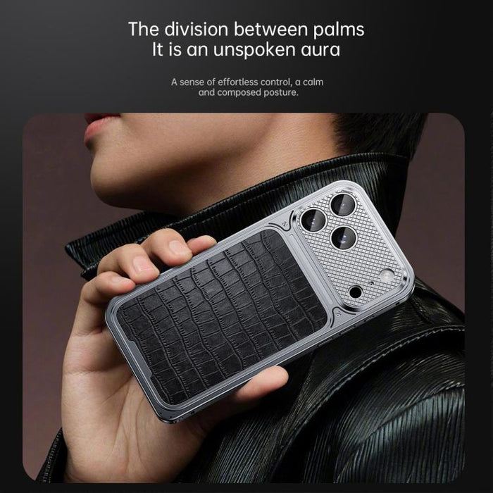 Funda magnética de metal con textura de cuero de lujo y hebilla de resorte para teléfono., For iPhone 17 Pro Max, For iPhone 17 Pro