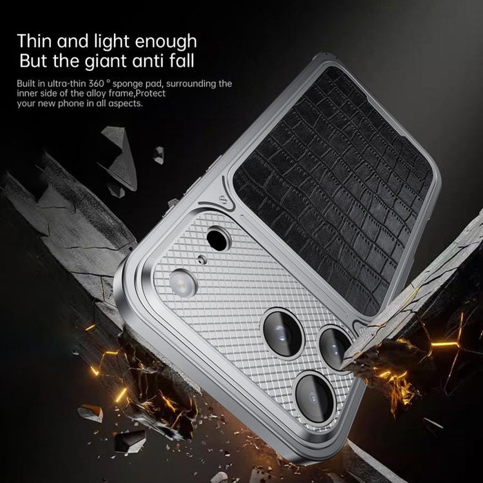 Funda magnética de metal con textura de cuero de lujo y hebilla de resorte para teléfono., For iPhone 17 Pro Max, For iPhone 17 Pro